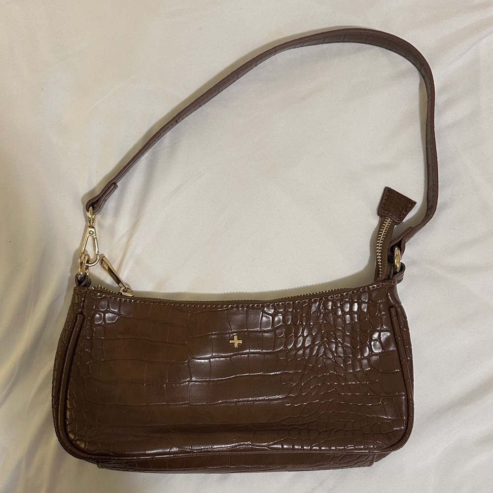 J.ING Chocolate Croc-Embossed Shoulder Bag